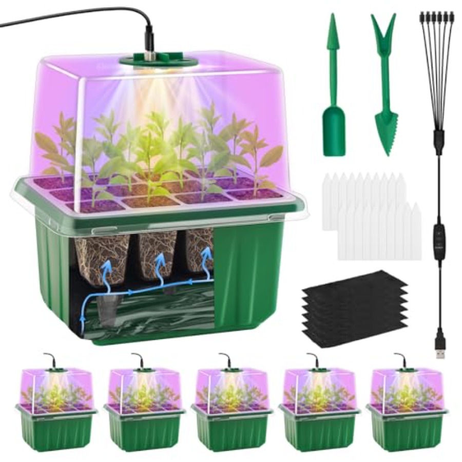 Humidity Dome Kit - صينية بذور مع إضاءة، 6 قطع،