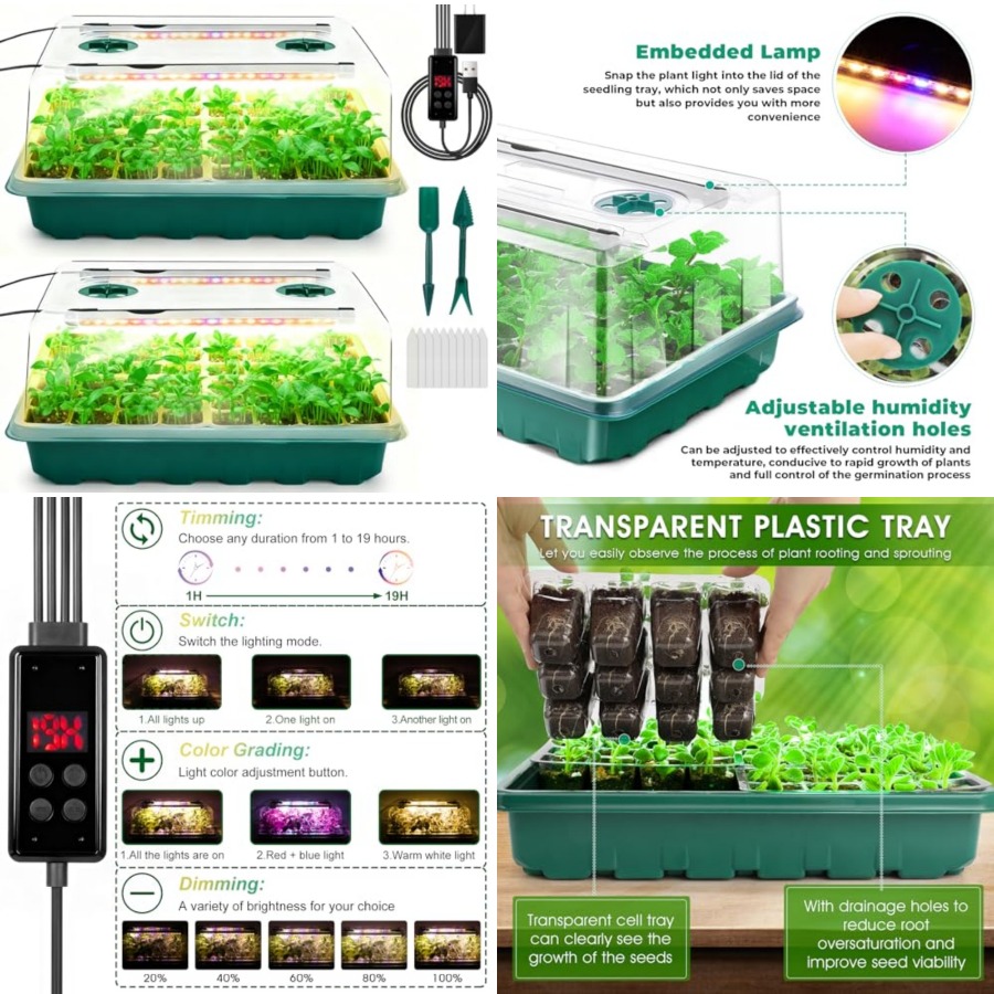 Humidity Dome Kit - صينية بذور مع إضاءة للنمو، طقم